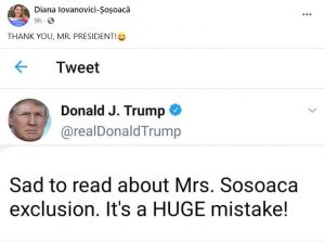Diana Șoșoacă “susținută” de Donald Trump printr-un mesaj pe Twitter